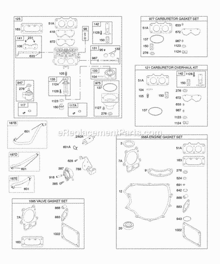 Carburetor Gasket Set - Engine Gasket Set - Valve KitGasket Set - Carburetor Diagram and Parts List for 446977-0385-E1  Briggs and Stratton Engine